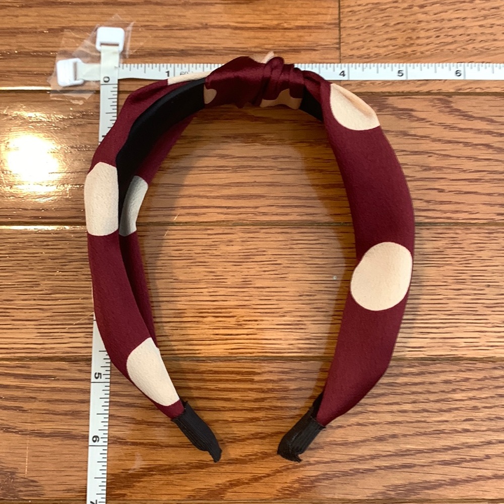 Adorable, burgundy and cream polka dot, knot headband